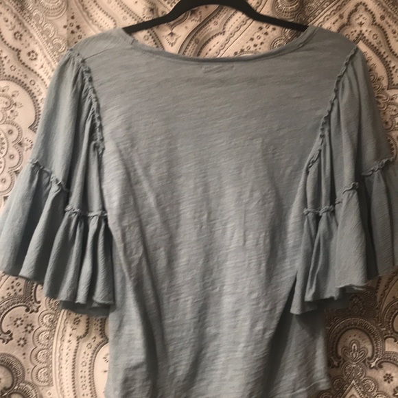 Anthropologie Dusty Blue Ruffle Sleeve T-Shirt - Picture 4 of 5
